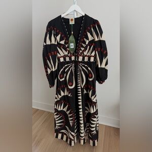 FARM Rio Black and Cream Geometric Dress